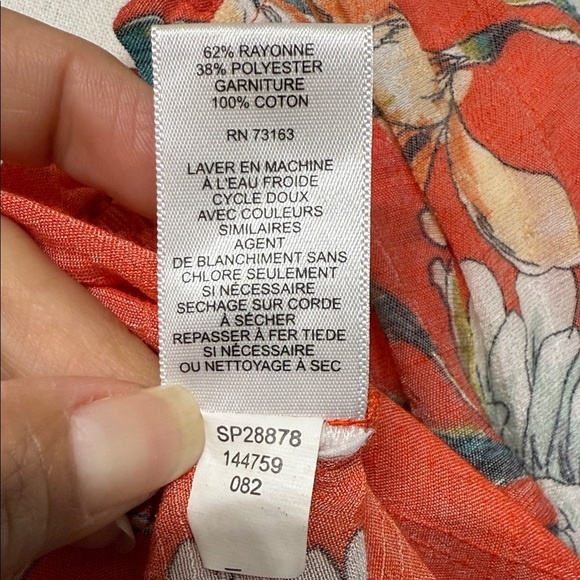 Spense Size M Orange  Floral Tunic Top V-Neck  3/4 Flare Sleeve - Picture 8 of 9